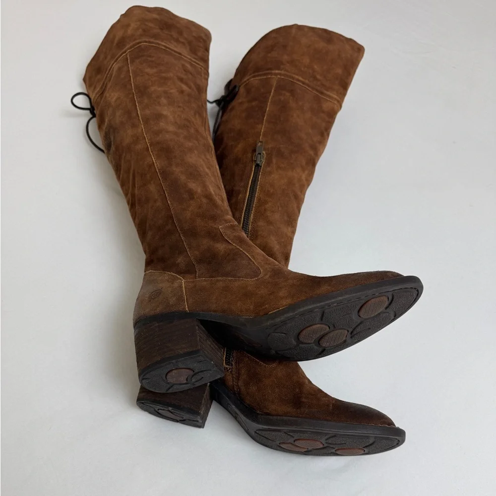 Born Brown Tall Suede Over The Knee Riding Boots Block heel Side Zip Size 7